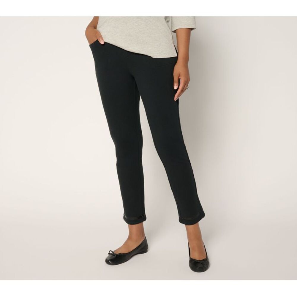 Quacker Factory Women's Pants Sz XL DreamJeannes Sequin Trim Ankle Black A696907